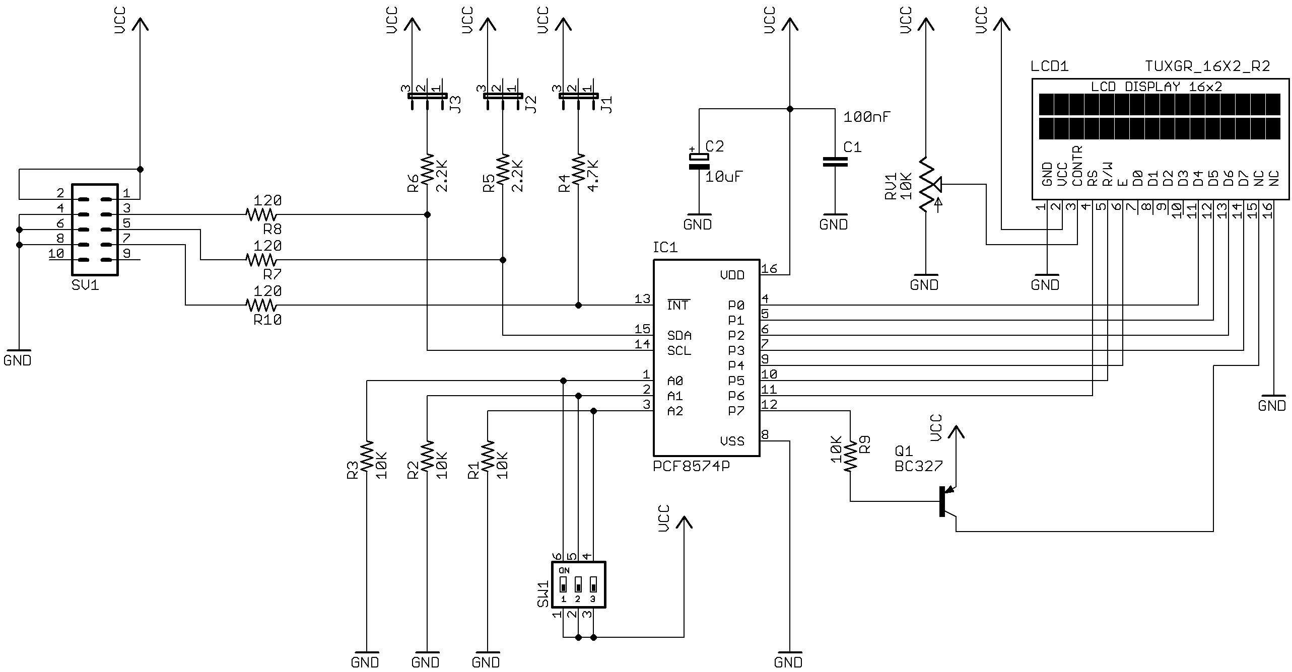 Figura 1: Schema elettrico per il collegamento di un modulo LCD a un PCF8574.