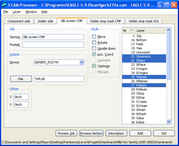 Eagle: Finestra relativa al Tab Silk screen