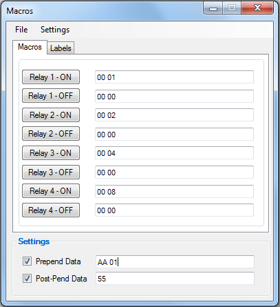 Figura 4 : Finestra del Tool Macros in RS232 Terminal