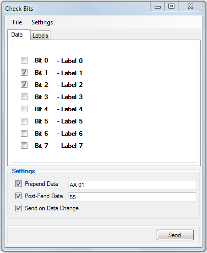 Figura 6: Finestra Check Bits integrata in RS232 Terminal