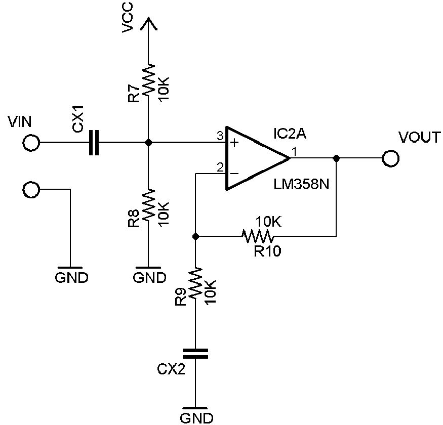 Figura 7: Configurazione non invertente a guadagno 2 (G=1+R10/R9).