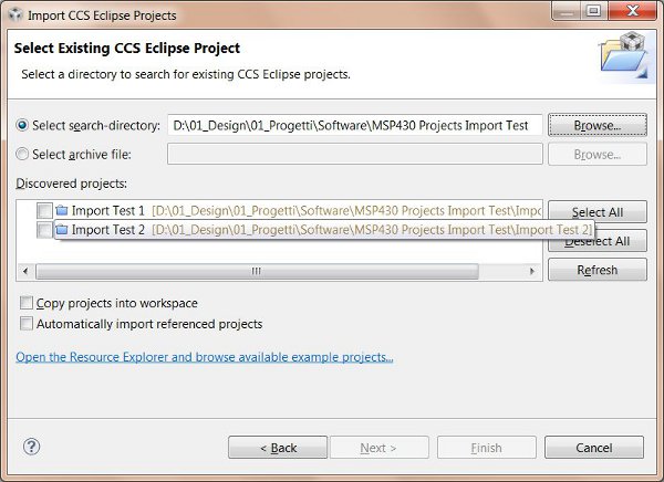 Figura 11: Selezione dei progetti da importare