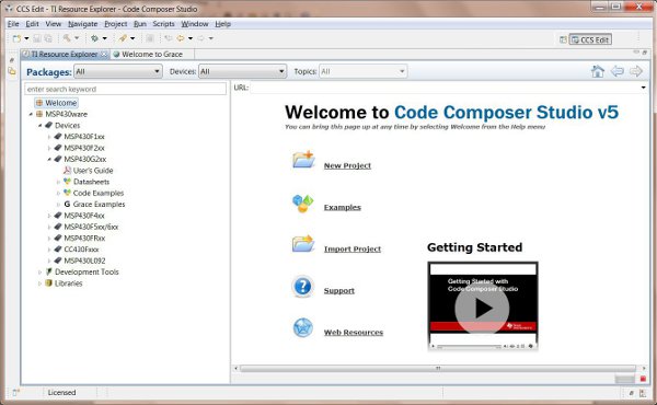 Figura 6: Schermata di avvio di Code Composer Studio